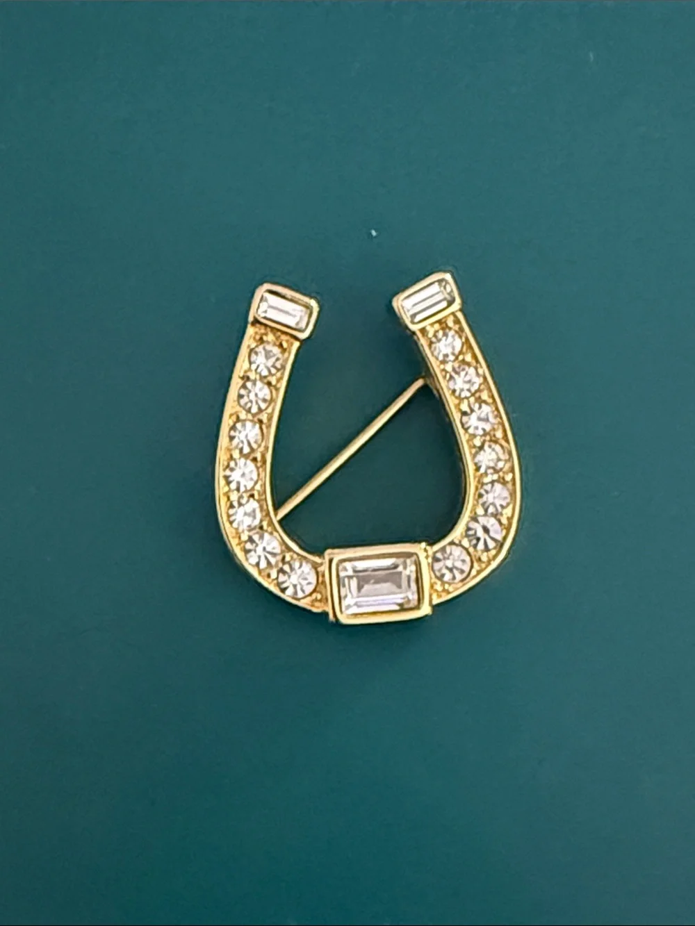 Monet Gold-Tone Horseshoe Brooch with Clear Crystals
